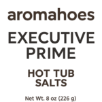 aromahoes Executive Prime luxury hot tub salt label – 8oz filter-safe mineral aromatherapy soak, handcrafted in North Providence, RI.